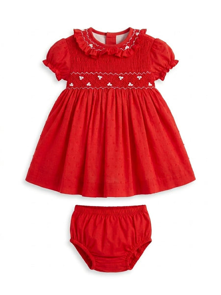 GIRLS RED PLUMETI SMOCKED DRESS