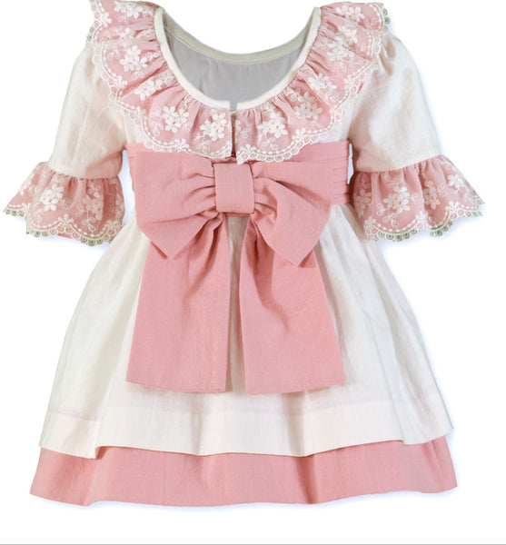GIRLS PUFF SLEEVE LACE COLLAR DRESS