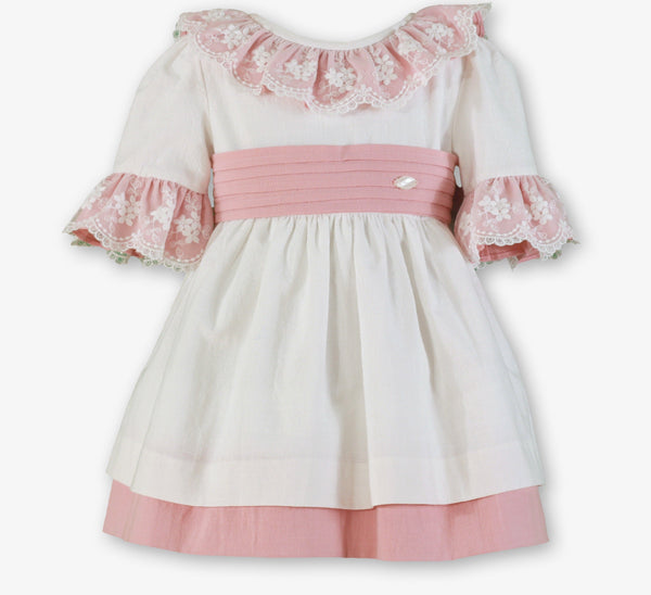 GIRLS PUFF SLEEVE LACE COLLAR DRESS
