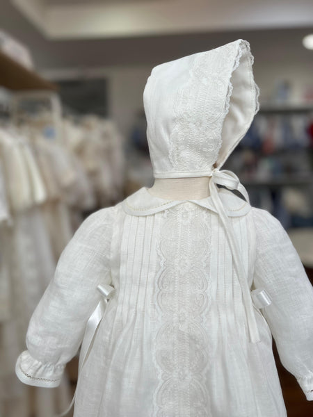 CEREMONY LONG SLEEVE LINEN DRESS WITH BONNET