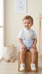 BOYS STRIPED ROMPER AND MAO COLLAR SHIRT 2P SET