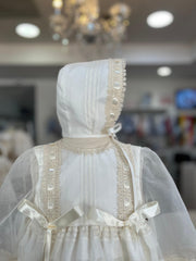 CHRISTENING PIN TUCKS AND RIBBON FALDELLIN WITH BONNET