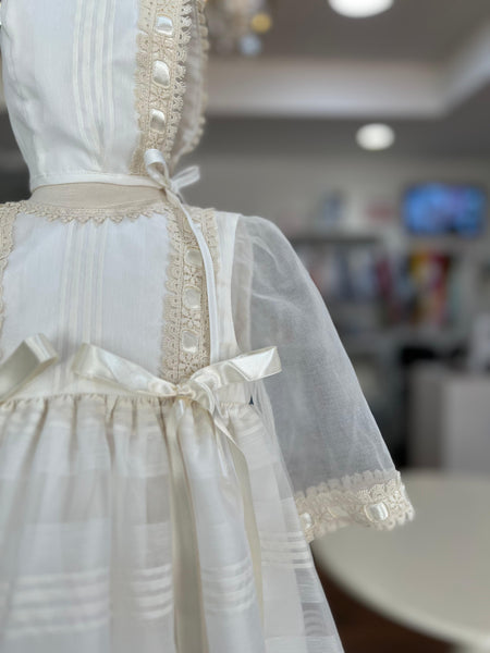 CHRISTENING PIN TUCKS AND RIBBON FALDELLIN WITH BONNET