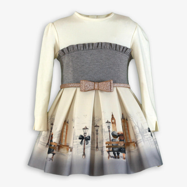 GIRL LOVE IN LONDON PRINT GRAY DRESS WITH BELT