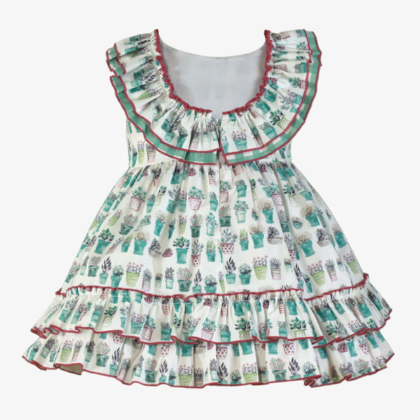 GIRL PLANTS PRINT GREEN DRESS