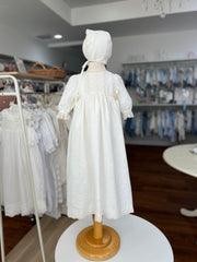 CHRISTENING IVORY LINEN GOWN WITH BONNET