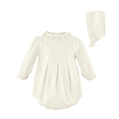 BABY LACE COLLAR IVORY ROMPER WITH BONNET