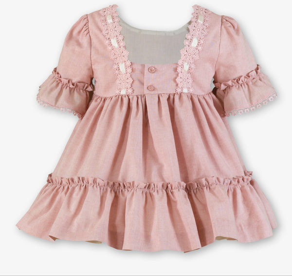 GIRLS LACE DETAIL AND RUFFLE SLEEVE DRESS