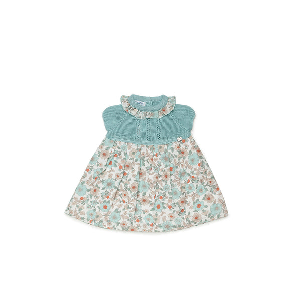 GIRLS FLORAL PRINT WITH RUFFLE COLLAR DRESS