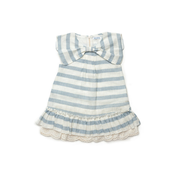 GIRLS STRIPES AND BOW COLLAR DRESS