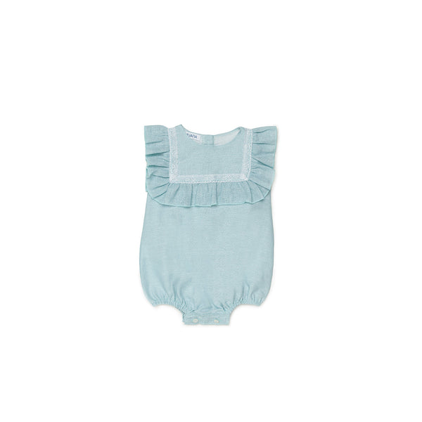 BABY GIRLS RUFFLE COLLAR WITH LACE DETAILS ROMPER