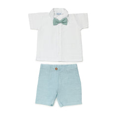 BOYS SHIRT WITH GREEN SHORT AND BOW TIE SET