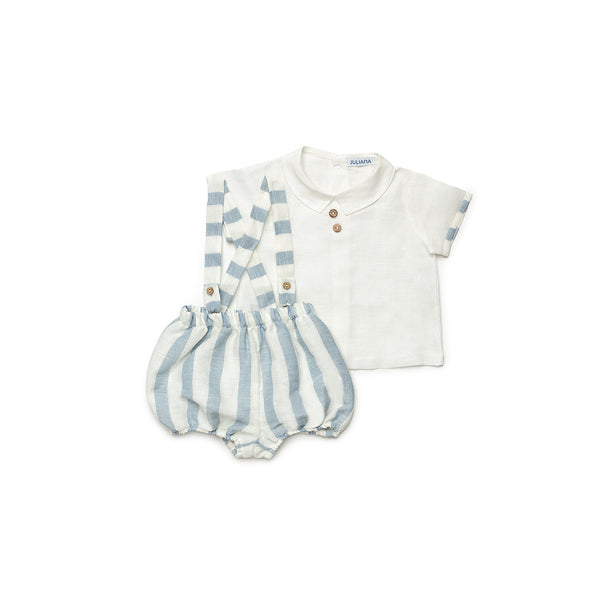 BABY BOYS STRIPED ROMPER WITH SHIRT SET