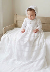 LONG WHITE STRIPED CHRISTENING UNISEX DRESS