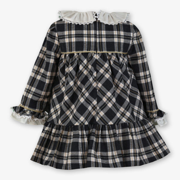 GIRL GRAY AND WHITE CHECKED WITH WHITE COLLAR DRESS