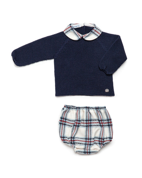 BOYS SHORT WITH FABRIC NECK MARINE SWEATER SET