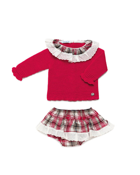 GIRLS CHECKED SHORT SKIRT SET