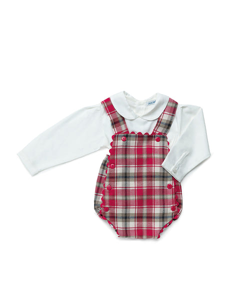 BOYS PLAID ROMPER AND COLLAR SHIRT SET