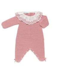 NEWBORN KNIT WITH LACE COLLAR ROMPER