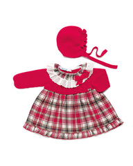 GIRLS PLAID AND RUFFLE COLLAR DRESS WITH BONNET