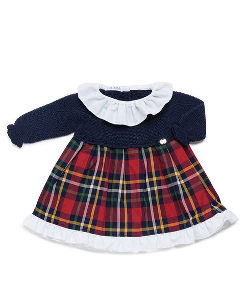 GIRLS PLAID WHITE COLLAR MARINE DRESS