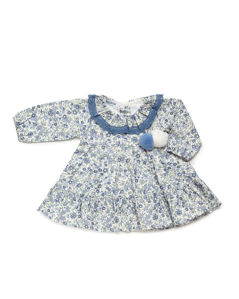 GIRLS FLORAL PRINT AND POM POM DRESS