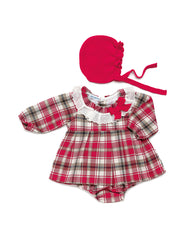 GIRLS PLAID SHORT DRESS WITH BONNET AND KNICKER