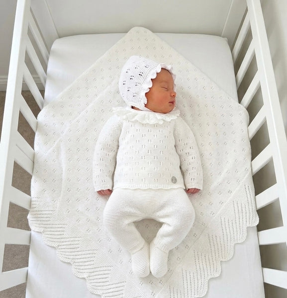BABY OPENWORK BLANKET AND LACE COLLAR NEWBORN 4P SET
