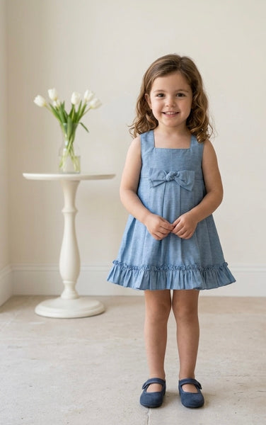 GIRLS DENIM WITH A BOW DRESS