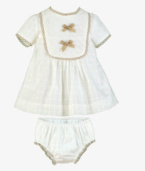 GIRLS PLUMETI WITH BEIGE DETAILS WHITE DRESS 2P SET