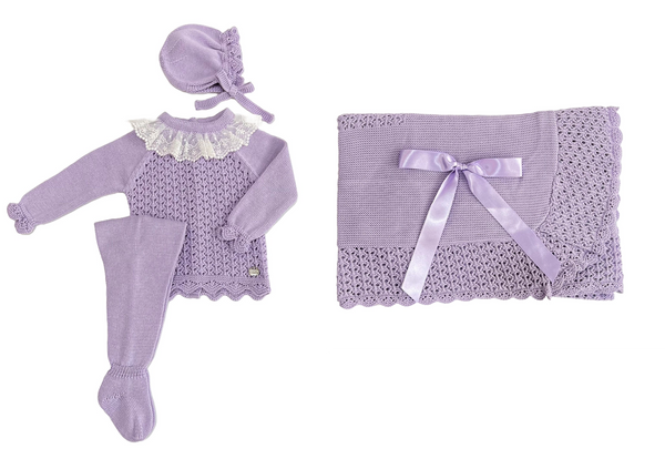 BABY OPENWORK POINTELLE BLANKET AND NEWBORN 4P SET