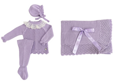 BABY OPENWORK POINTELLE BLANKET AND NEWBORN 4P SET