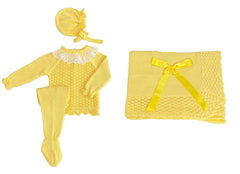 BABY OPENWORK POINTELLE BLANKET AND NEWBORN 4P SET