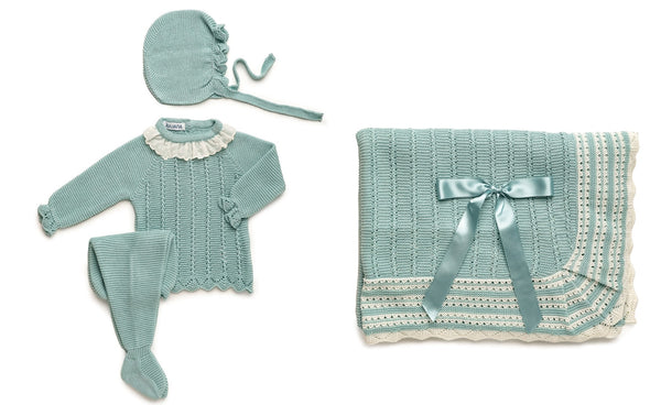 BABY OPEWORK WAVES BLANKET BLANKET AND NEWBORN 4P SET