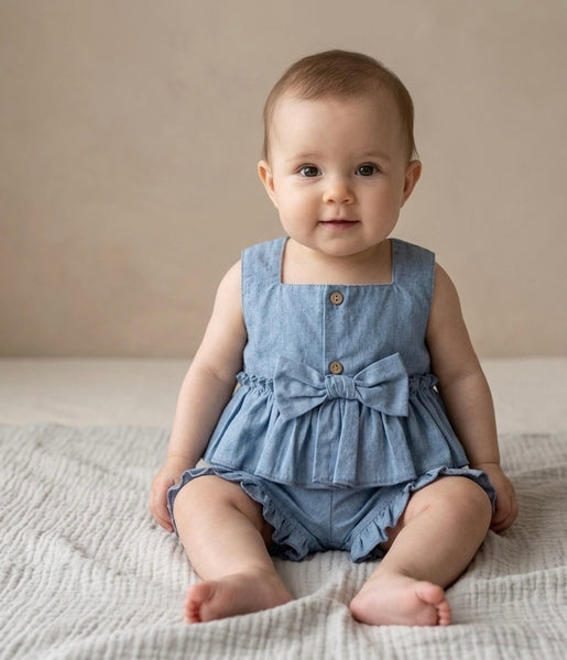 GIRLS DENIM BLOUSE AND SHORT 2P SET