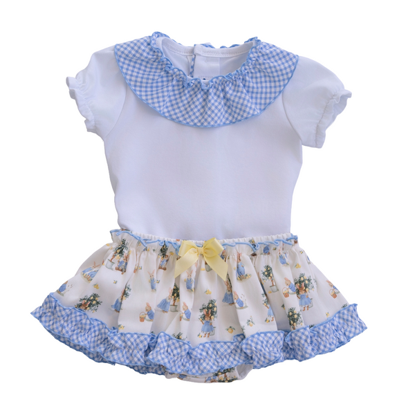 GIRLS BUNNIES WITH PLAID RUFFLE BLOOMER AND BLOUSE 2P SET
