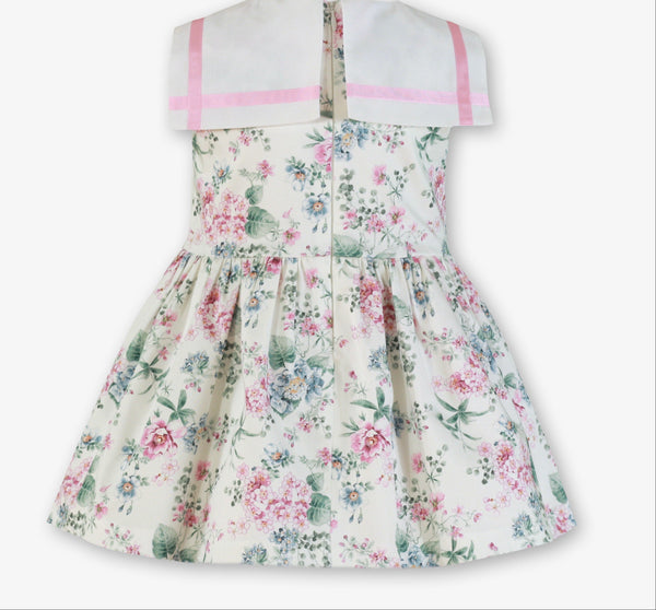 GIRLS PINK FLOWERS AND BOW DRESS