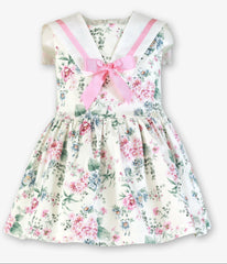 GIRLS PINK FLOWERS AND BOW DRESS