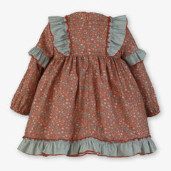 GREEN LITTLE FLOWERS PLAID RUFFLE  DRESS