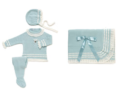 BABY PLEAT AND A RUFFLE BLANKET AND NEWBORN 4P SET