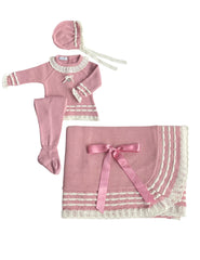 BABY PLEAT AND A RUFFLE BLANKET AND NEWBORN 4P SET
