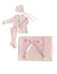 BABY PLEAT AND A RUFFLE BLANKET AND NEWBORN 4P SET