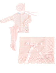 BABY STRIPPED BRAIDED WITH RUFFLE BLANKET AND NEWBORN  4P SET