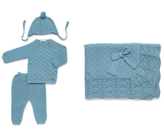 BABY DIAMONDS PATTERN BLANKET AND NEWBORN 4P SET