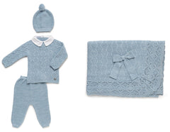 BABY DIAMOND PATTERN RUFFLE BLANKET AND NEWBORN  4P SET