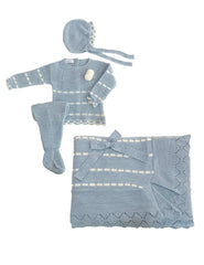 BABY IVORY CHAIN PATTERN BLANKET AND NEWBORN 4P SET