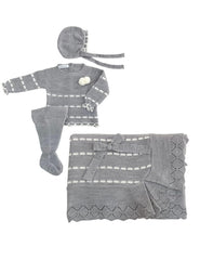 BABY IVORY CHAIN PATTERN BLANKET AND NEWBORN 4P SET