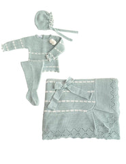 BABY IVORY CHAIN PATTERN BLANKET AND NEWBORN 4P SET