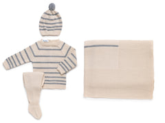 BABY GRAY STRIPES BLANKET AND NEWBORN 4P SET