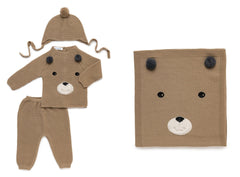 BABY EMBROIDERED BEAR BLANKET AND NEWBORN 4P SET